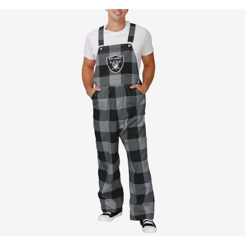Las Vegas Raiders Mens Plaid Bib Overalls Size Large